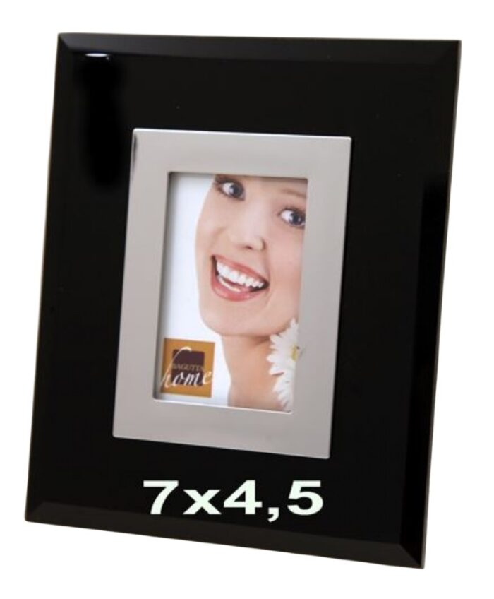 Cornice portafoto in vetro color nero e acciaio 7x4,5 cm