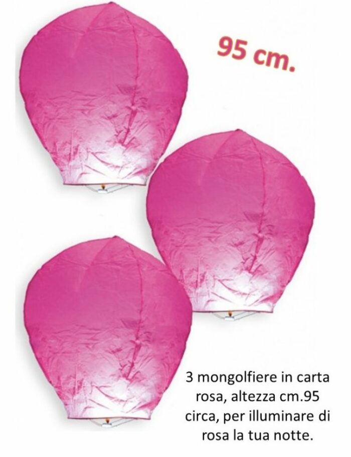 3 mongolfiere in carta 95 cm colore rosa