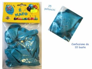 Confezione da 25 palloncini azzurri taglia media E' NATO