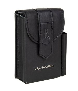 Porta pacchetto in vera pelle color nero Luigi Benetton con chiusura a 2 regolazioni