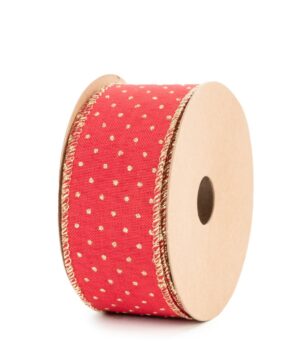 rondella OTELLO in tessuto largo 60 mm lungo 10 metri colore ROSSO con pois oro