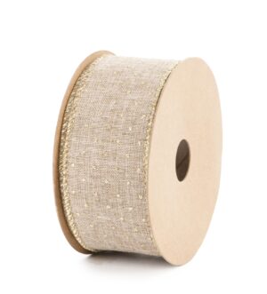 rondella OTELLO in tessuto largo 38 mm lungo 10 metri colore BEIGE con pois oro