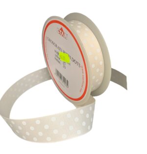 Rondella in tessuto a pois lunghezza 20 mt e larghezza 25 mm. colore panna