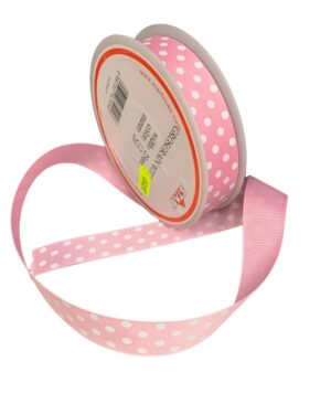 Rondella in tessuto a pois lunghezza 20 mt e larghezza 25 mm. colore rosa