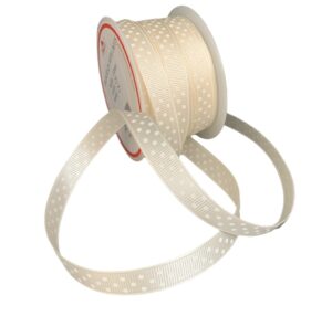 rocchetto in tessuto grosgrain a pois lunghezza 25 mt e larghezza 10 mm. colore panna