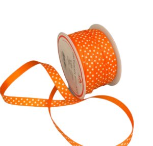 rocchetto in tessuto grosgrain a pois lunghezza 25 mt e larghezza 10 mm. colore arancio