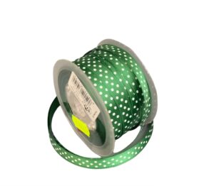 rocchetto in tessuto grosgrain a pois lunghezza 25 mt e larghezza 10 mm. colore verde