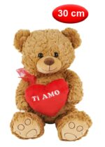 Peluche orso beige da 30 cm. con cuore rosso con scritta TI AMO