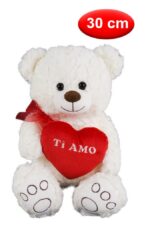 Peluche orso bianco da 30 cm. con cuore rosso con scritta TI AMO
