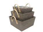 Set di 3 cesti quadrati in tessuto di colore grigio