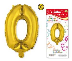 Numero 0 gonfiabile in foil colore ORO dimensione 36 cm