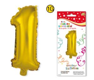 Numero 1 gonfiabile in foil colore ORO dimensione 36 cm