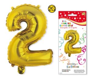 Numero 2 gonfiabile in foil colore ORO dimensione 36 cm
