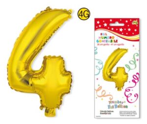 Numero 4 gonfiabile in foil colore ORO dimensione 36 cm