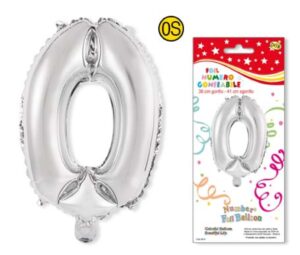 Numero 0 gonfiabile in foil colore ARGENTO dimensione 36 cm