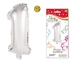 Numero 1 gonfiabile in foil colore ARGENTO dimensione 36 cm
