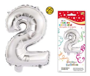 Numero 2 gonfiabile in foil colore ARGENTO dimensione 36 cm