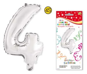 Numero 4 gonfiabile in foil colore ARGENTO dimensione 36 cm