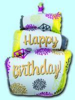 Gonfiabile a forma di torta con candeline e scritta Happy Birthday
