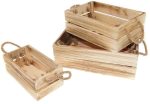 Set 3 cassette in legno con manico corda