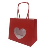 Shopper in carta rossa 12 pezzi con finestra forma CUORE misura 24x19,5+14 cm