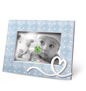 Cornice portafoto in legno azzurra Baby fantasia quadri e cuoricini misura 10x15 cm