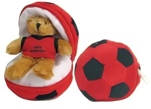 Palla musicale con cerniera ed orsetto all'interno ROSSO e NERO