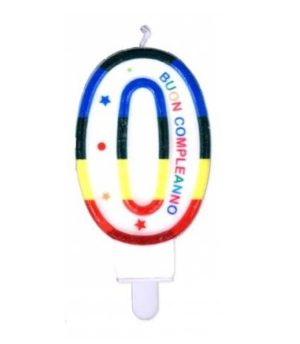 Candelina numero 0 colorata con sostegno - 9cm