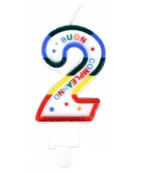 Candelina numerale 2 colorata con sostegno - 9cm