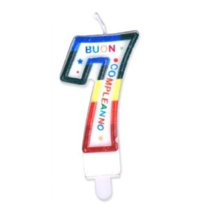 Candelina numerale 7 colorata con sostegno - 9cm