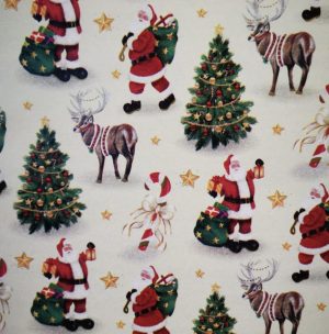 Confezione da 10 fogli carta regalo Natale sfondo bianco con renne e babbo Natale 70x100 cm.