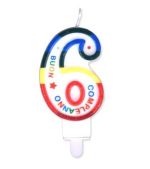 Candelina numerale 6 colorata con sostegno - 9cm