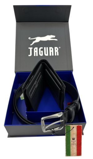Papure uomo JAGUAR con cintura e portafoglio con 12 portatessere e portamonete di colore nero