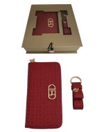 Parure donna LAURA BIAGIOTTI con portachiavi e portafoglio con 10 portatessere e portamonete chiusura con cerniera rubino