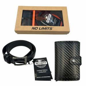 Parure uomo NO LIMITS nero con porta tessere secret e porta banconote e cintura in vera pelle