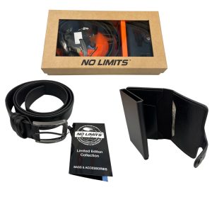 Parure uomo NO LIMITS nero con porta tessere secret e porta banconote e cintura in vera pelle